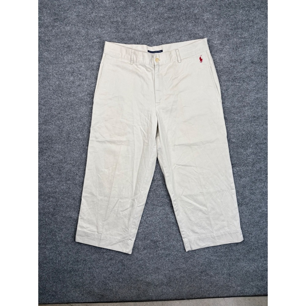 Ralph Lauren Sport Womens 10 Beige Cotton Cropped Chino Pants Khaki Red Pony Y2K